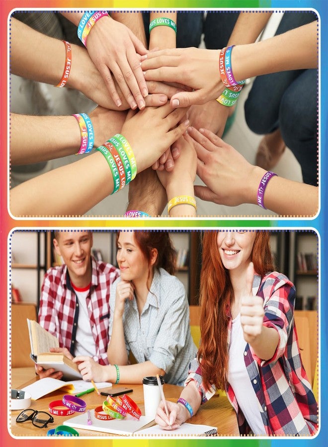 PullCrease 100 Pcs Jesus Loves Me Wristbands Bulk 10 Styles Rainbow Religious Silicone Bracelets Vbs Party Favors Gifts Christian Cross Silicone Wristbands Gift for Sunday School Church Group - Image 5