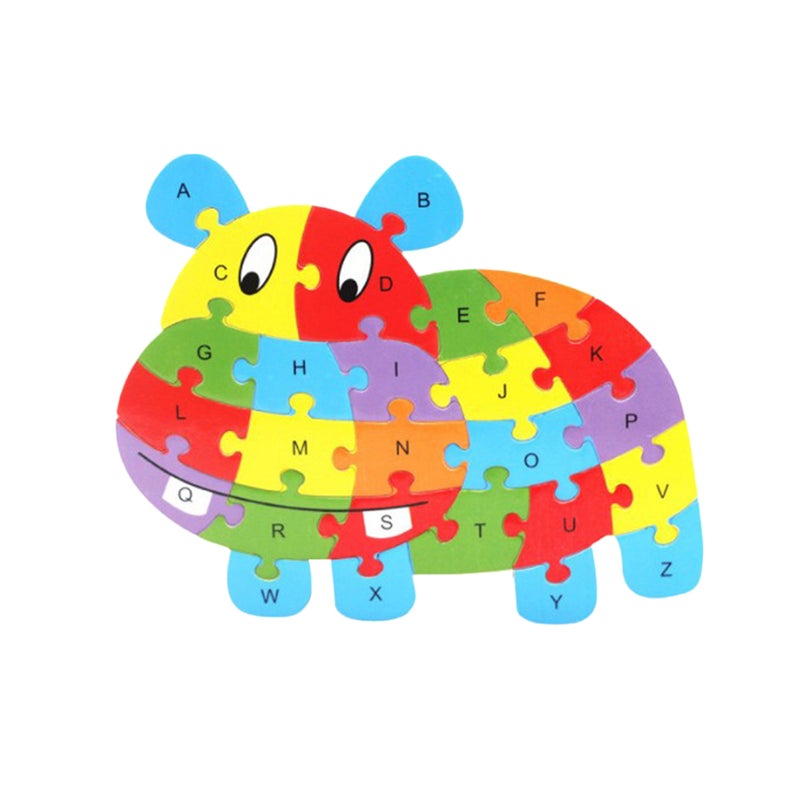 Wooden 26 English Letters Hippo Design Puzzle Blocks Toy Brain Games Jigsaw Toy Educational Toys Games - Image 1