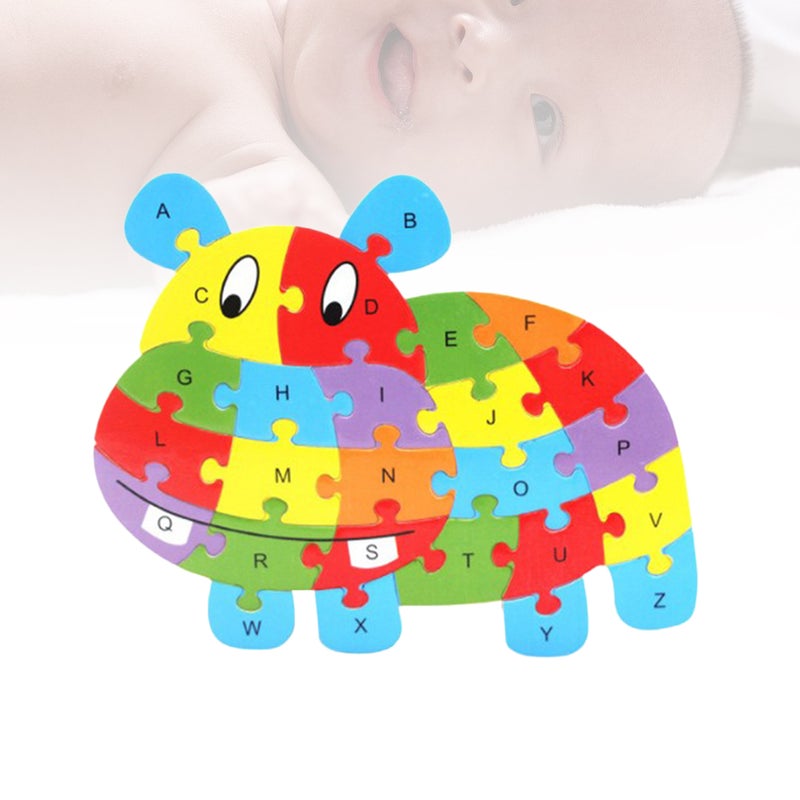 Wooden 26 English Letters Hippo Design Puzzle Blocks Toy Brain Games Jigsaw Toy Educational Toys Games - Image 2