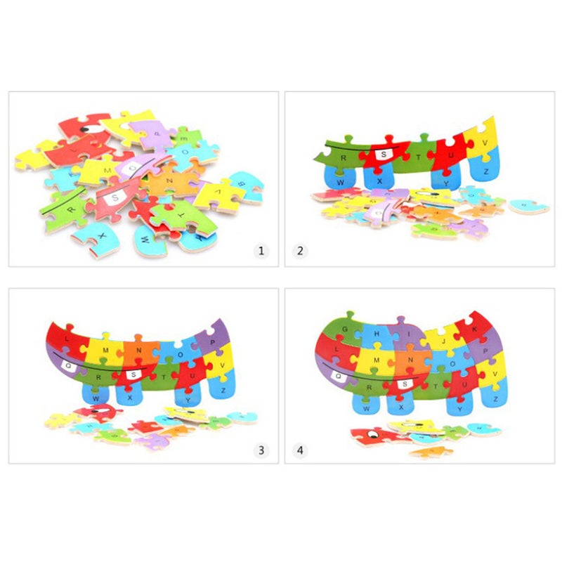 Wooden 26 English Letters Hippo Design Puzzle Blocks Toy Brain Games Jigsaw Toy Educational Toys Games - Image 3
