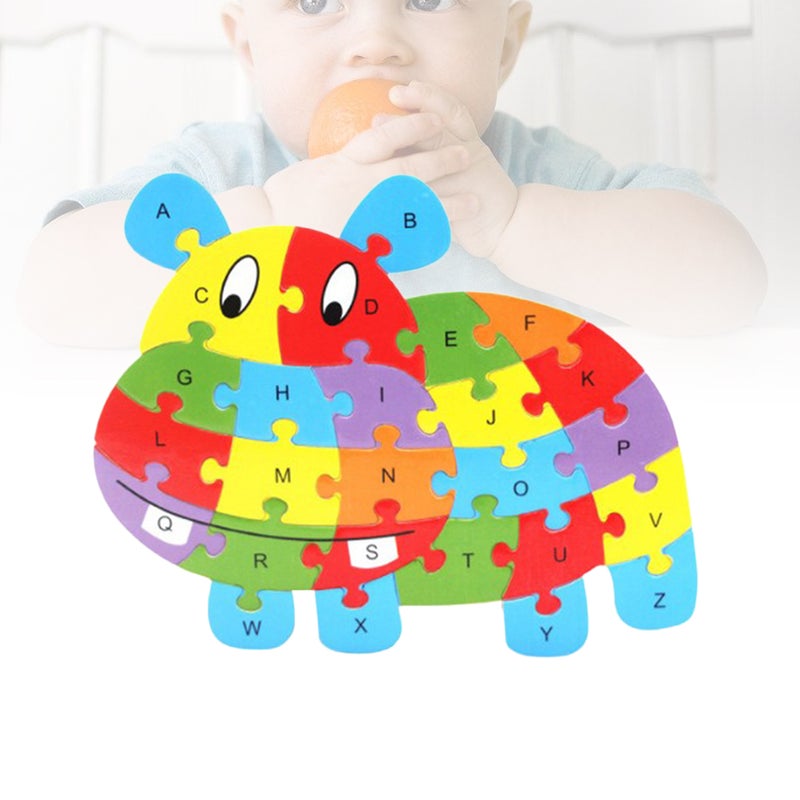 Wooden 26 English Letters Hippo Design Puzzle Blocks Toy Brain Games Jigsaw Toy Educational Toys Games - Image 4