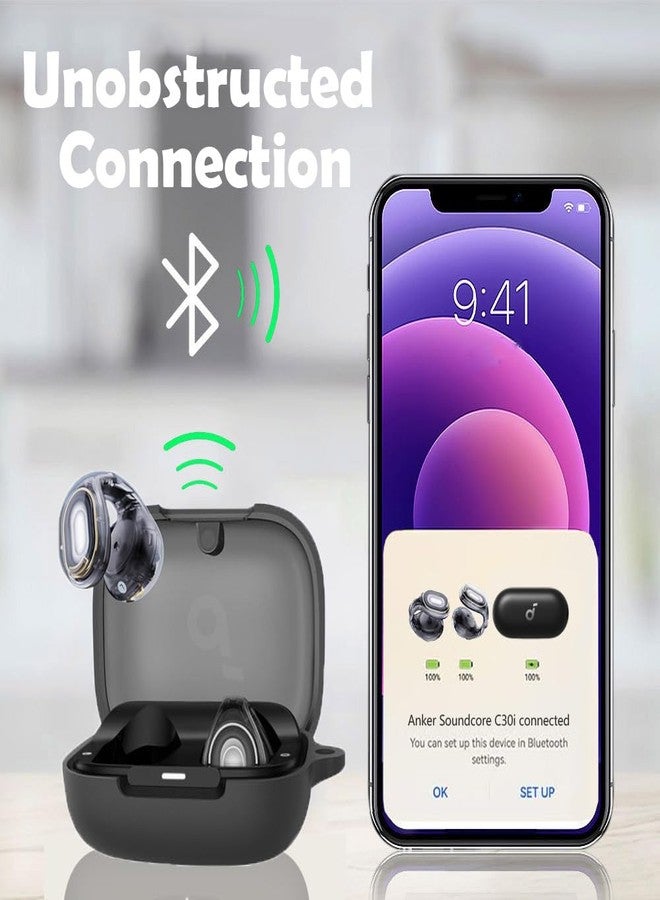 EasyBee [عبوة 2] غلاف easyBee متوافق مع سماعات Soundcore C30i بلوتوث مع غطاء شحن مع 2 سلسلة مفاتيح، سيليكون سائل ناعم فائق النحافة مضاد للصدمات - أسود وأزرق - Image 3