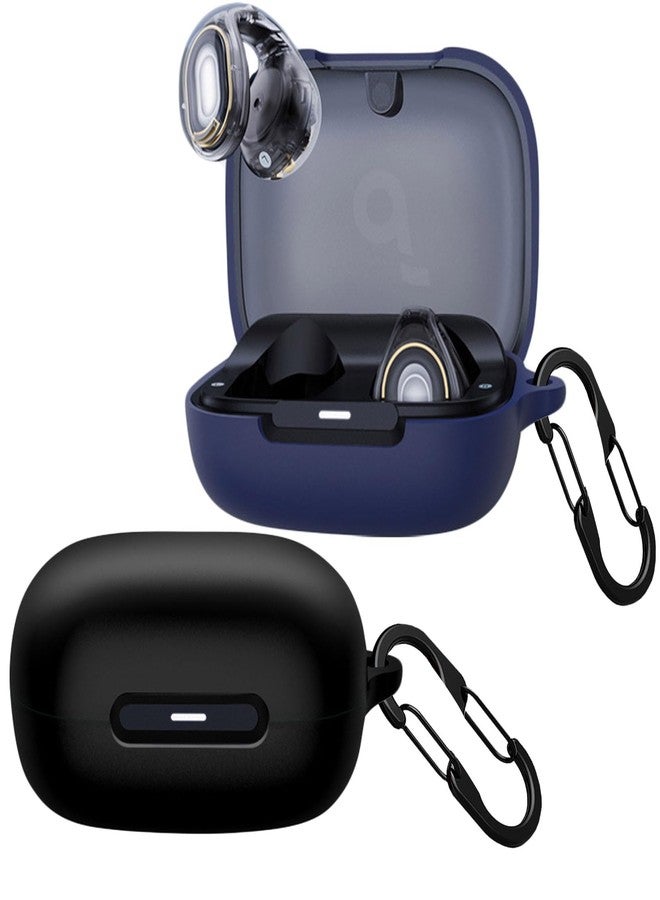 EasyBee [عبوة 2] غلاف easyBee متوافق مع سماعات Soundcore C30i بلوتوث مع غطاء شحن مع 2 سلسلة مفاتيح، سيليكون سائل ناعم فائق النحافة مضاد للصدمات - أسود وأزرق - Image 1