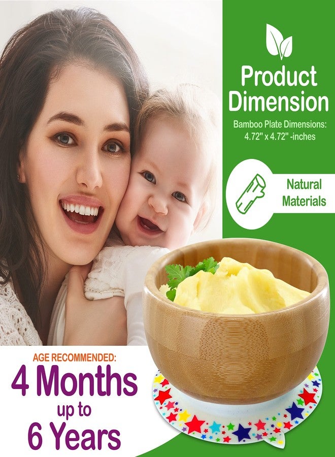 NutriChef Bamboo Baby Feeding Bowl - Wooden Infant Toddler Dish and Spoon Set w/Silicone Suction Base for Stay Put Eating, For Children Aged 4-72 Months (Star Bowl) - Image 2