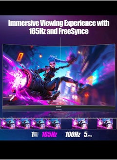 besrey  27 Inch Curved Gaming Monitor,QHD 2560 x 1440 Computer Monitor 165Hz,16:9 Wide HDR Display,FreeSync,1ms Response,2* HDMI & DisplayPort,Tilt Adjustable  - Image 5