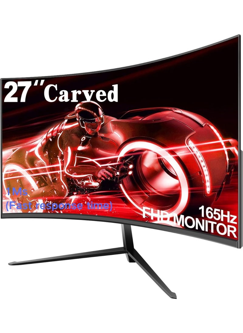 بيسري - شاشة ألعاب منحنية 27 بوصة، شاشة كمبيوتر QHD 2560 x 1440 165 هرتز، شاشة عرض HDR عريضة 16:9، FreeSync، استجابة 1 مللي ثانية، 2* HDMI ومنفذ DisplayPort، قابل للتعديل للإمالة - Image 1