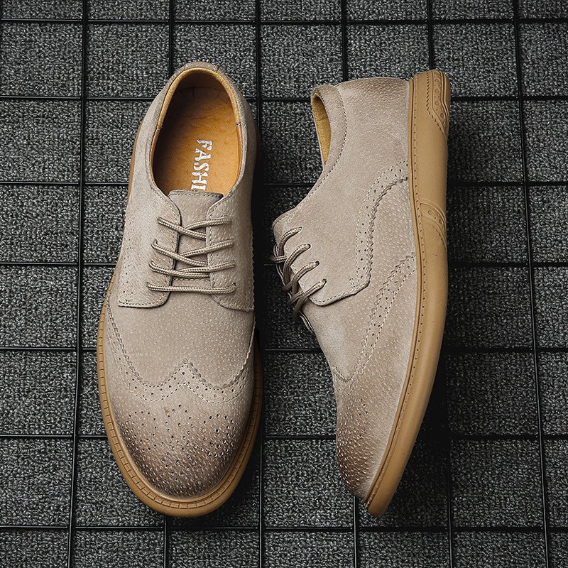 2024 Brogue Shoes Men'S Soft Leather Frosted Casual Retro British Tooling Shoes 46 Plus Size Leather Shoes - Image 1