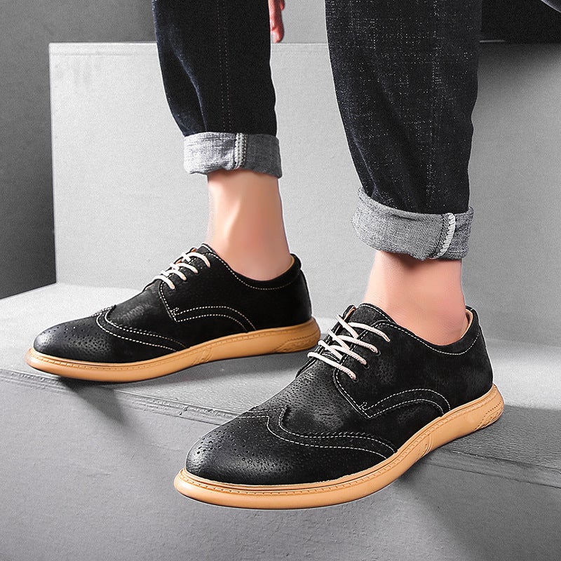 2024 Brogue Shoes Men'S Soft Leather Frosted Casual Retro British Tooling Shoes 46 Plus Size Leather Shoes - Image 3