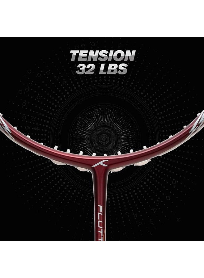 FLUTTER S CTRL Carbon Fibre Strung Badminton Racket with Full Racket Cover | For Intermediate Players | 80 grams | Maximum String Tension - 32lbs