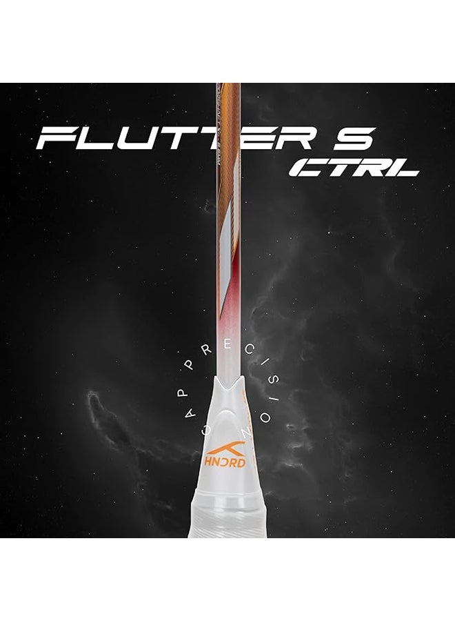 FLUTTER S CTRL Carbon Fibre Strung Badminton Racket with Full Racket Cover | For Intermediate Players | 80 grams | Maximum String Tension - 32lbs
