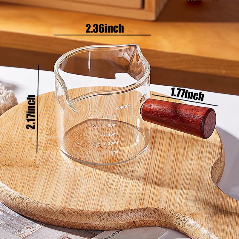 Casavibe 2 Pack Espresso Shot Glass With Wooden Handle, Accessories with Double Spouts Espresso Machine Accessories Coffee Bar Essentials Precise 75 Ml Coffee Measuring Cup - Image 2