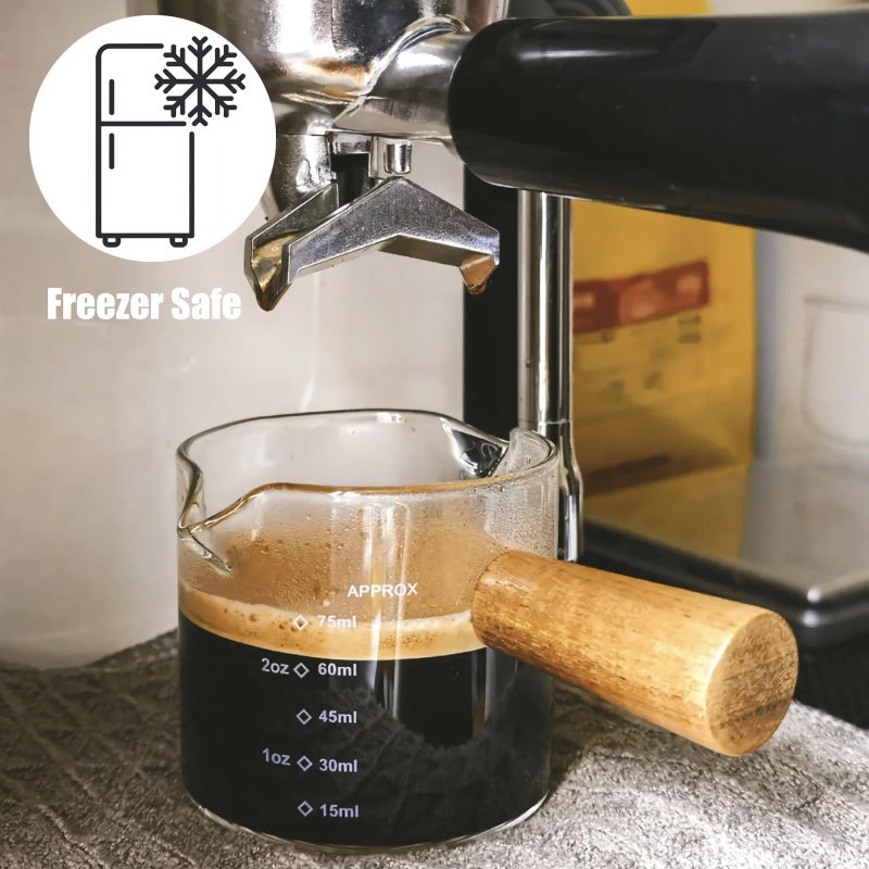 Casavibe 2 Pack Espresso Shot Glass With Wooden Handle, Accessories with Double Spouts Espresso Machine Accessories Coffee Bar Essentials Precise 75 Ml Coffee Measuring Cup - Image 3