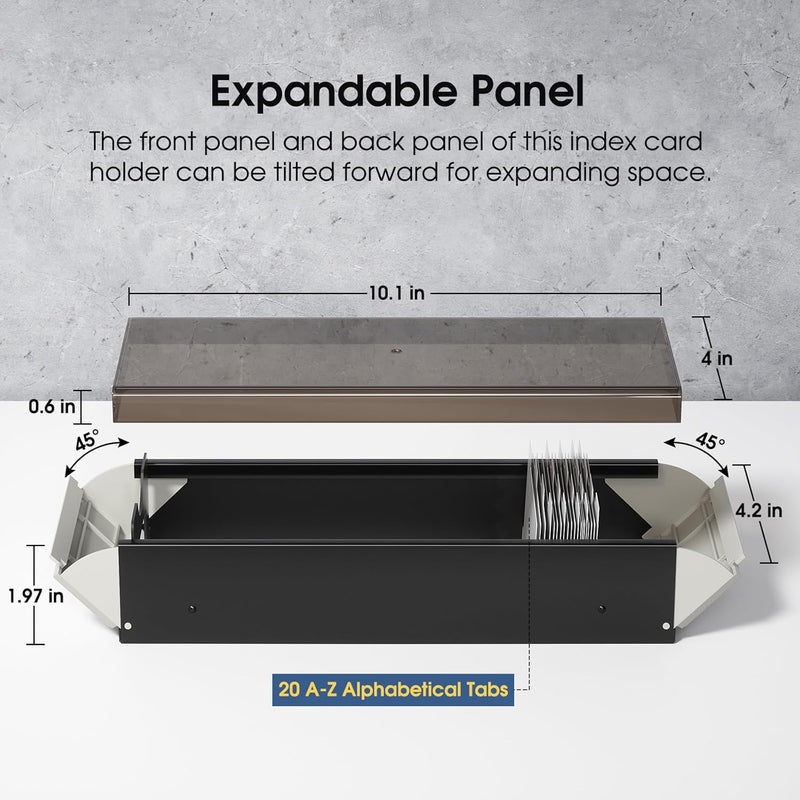MaxGear Business Card Holder for Desk, Large Plastic Business Card Organizer Box, Credit Cards Holder File Box Storage, Capacity: 800 Cards (3.5” x 2.2”), A-Z Tabs, Metal Structure, Black - Image 5