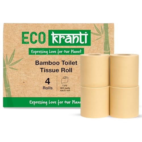Eco Kranti - Bamboo Toilet Tissue Roll | 300 Pulls x 4 Packs | 100% Natural | Soft & Highly Absorbent | Biodegradable, Compostable & Eco-Friendly | Travel Friendly | Chemical-Free & Hypoallergenic - Image 1