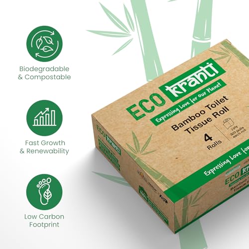 Eco Kranti - Bamboo Toilet Tissue Roll | 300 Pulls x 4 Packs | 100% Natural | Soft & Highly Absorbent | Biodegradable, Compostable & Eco-Friendly | Travel Friendly | Chemical-Free & Hypoallergenic - Image 2