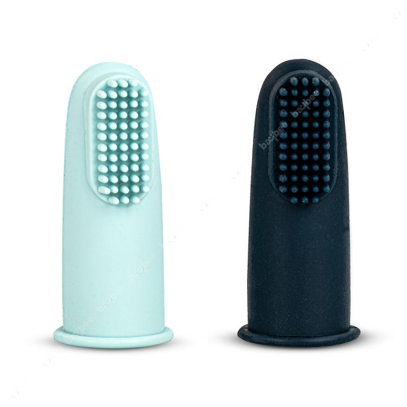 BAYBEE Silicon Baby Finger Manual Toothbrush With Super Soft Bristles Food Grade Bpa Free Massaging Gum Gentle Oral Cleaning Teeth &Tongue Brush For Toddlers, Kids & Infants 3 Months + (Black Grey) - Image 1