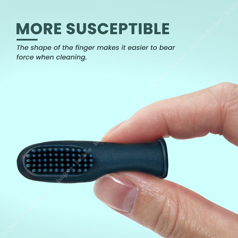 BAYBEE Silicon Baby Finger Manual Toothbrush With Super Soft Bristles Food Grade Bpa Free Massaging Gum Gentle Oral Cleaning Teeth &Tongue Brush For Toddlers, Kids & Infants 3 Months + (Black Grey) - Image 4