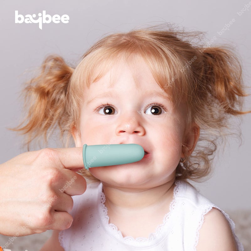 BAYBEE Silicon Baby Finger Manual Toothbrush With Super Soft Bristles Food Grade Bpa Free Massaging Gum Gentle Oral Cleaning Teeth &Tongue Brush For Toddlers, Kids & Infants 3 Months + (Black Grey) - Image 2