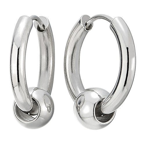 COOLSTEELANDBEYOND Stainless Steel Circle Beads Huggie Hinged Hoop Earrings for Men Women, 2pcs - Image 1