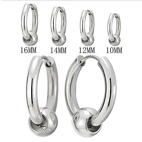 COOLSTEELANDBEYOND Stainless Steel Circle Beads Huggie Hinged Hoop Earrings for Men Women, 2pcs - Image 2