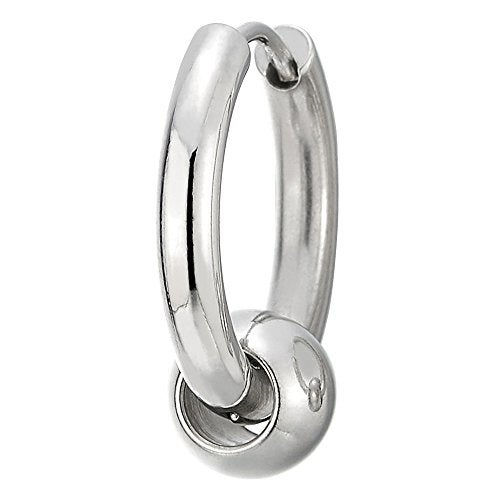 COOLSTEELANDBEYOND Stainless Steel Circle Beads Huggie Hinged Hoop Earrings for Men Women, 2pcs - Image 3