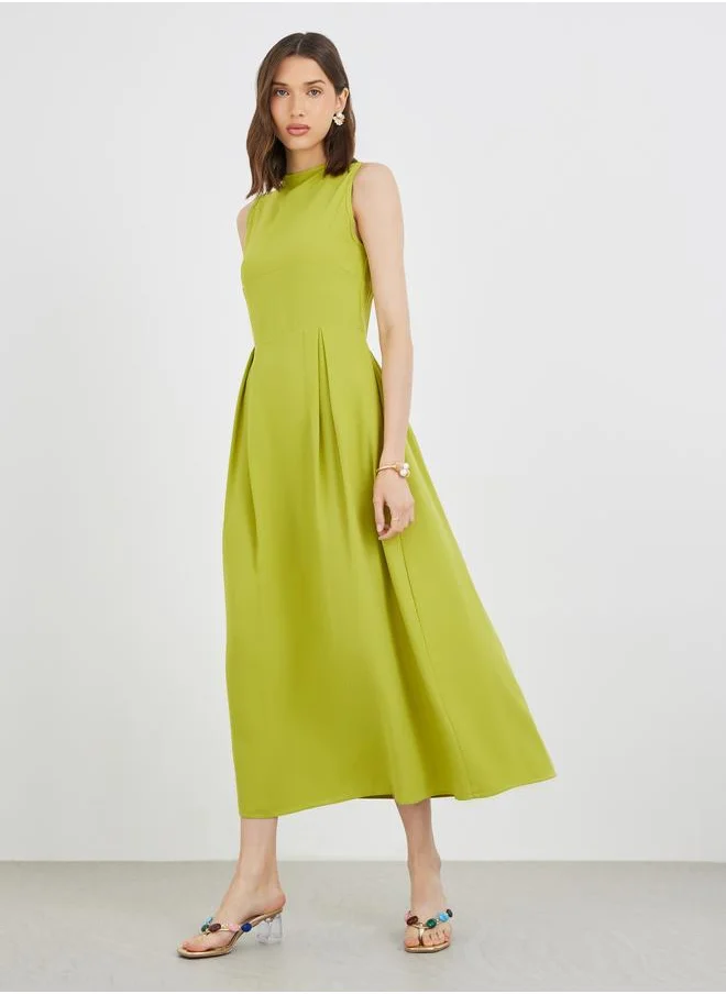 Take Two Take Two Solid Sleeveless Pleated A-Line Maxi Dress