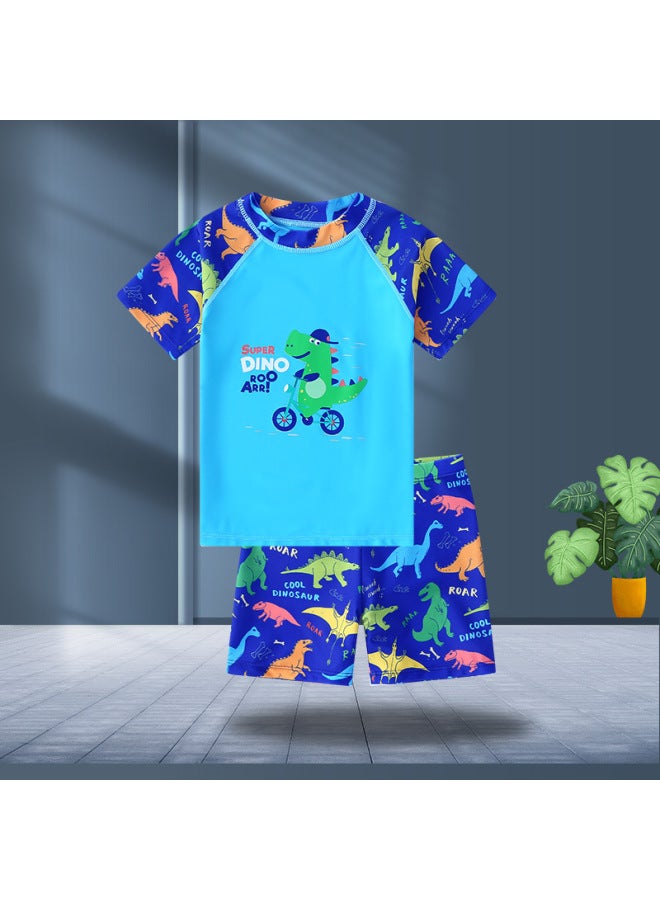 إسكدنيا ملابس سباحة للأطفال للأولاد ملابس سباحة للفتيات المتوسطة والكبيرة للأطفال في الربيع الحار بدلة سباحة قصيرة الأكمام للأطفال كارتون - اللون: قرش ركوب الأمواج (ملابس + سراويل) - - Image 4