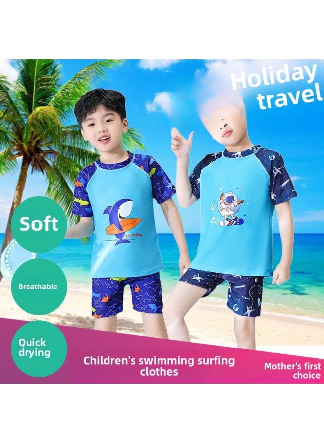 إسكدنيا ملابس سباحة للأطفال للأولاد ملابس سباحة للفتيات المتوسطة والكبيرة للأطفال في الربيع الحار بدلة سباحة قصيرة الأكمام للأطفال كارتون - اللون: قرش ركوب الأمواج (ملابس + سراويل) - - Image 5