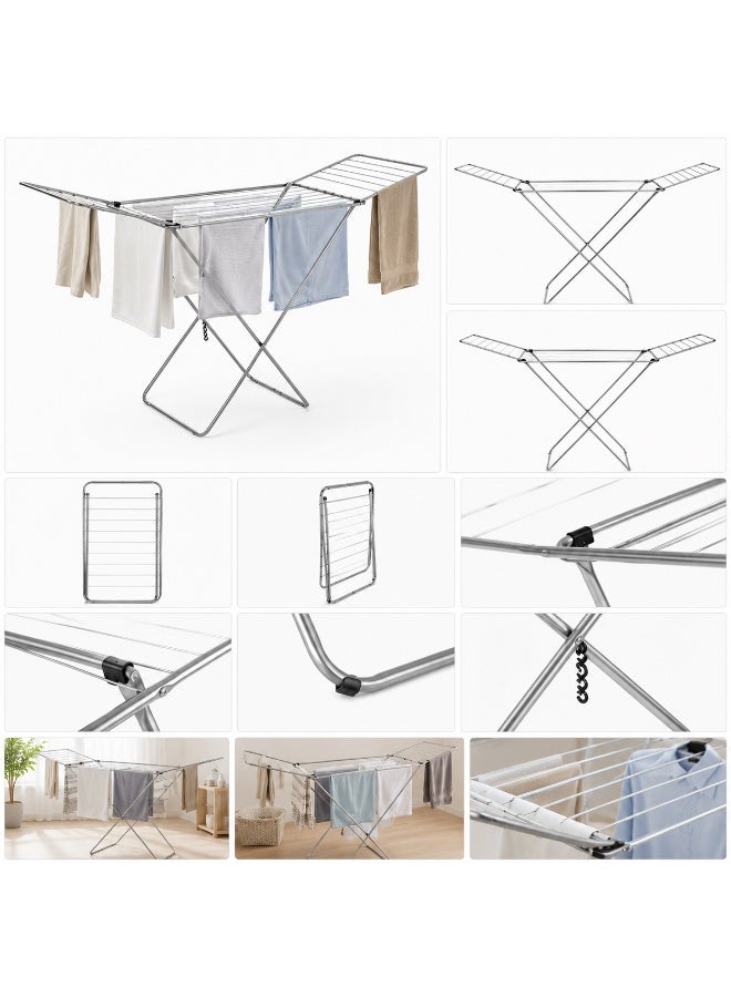Stainless Steel Foldable Clothes Drying Rack, Multi-Level Winged Laundry Stand - Image 3