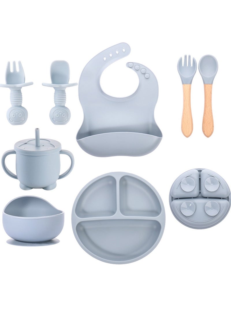 Baby Feeding Set 9 Piece, Baby9-Piece Baby-Led Weaning Set - Suction Bowl & Plate, Silicone Spoon & Fork, No-Spill Sippy Cup with Straw, Bib Led Weaning Utensils Set Includes Suction Bowl and Plate, Baby Spoon and Fork, Sippy Cup with Straw and Lid, Baby Feeding Supplies