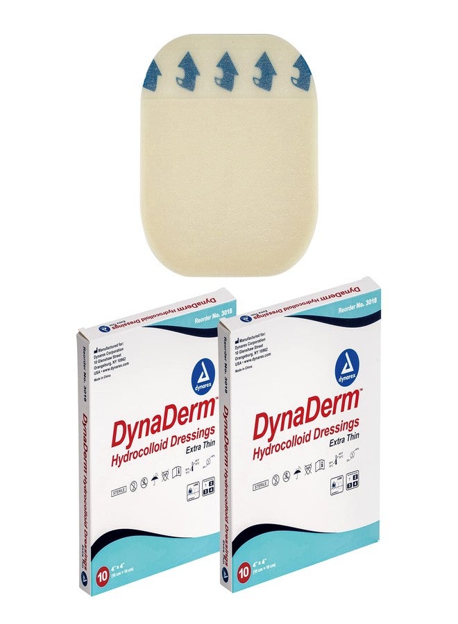 Dynarex DynaDerm Hydrocolloid Dressings, Sterile Moist Bandages Used for All Kinds of Wounds, 4" x 4", X-Thin & Latex-Free, Peel-Down Patches - 2 Boxes of 10 Dressings (Packaging May Vary) - Image 1