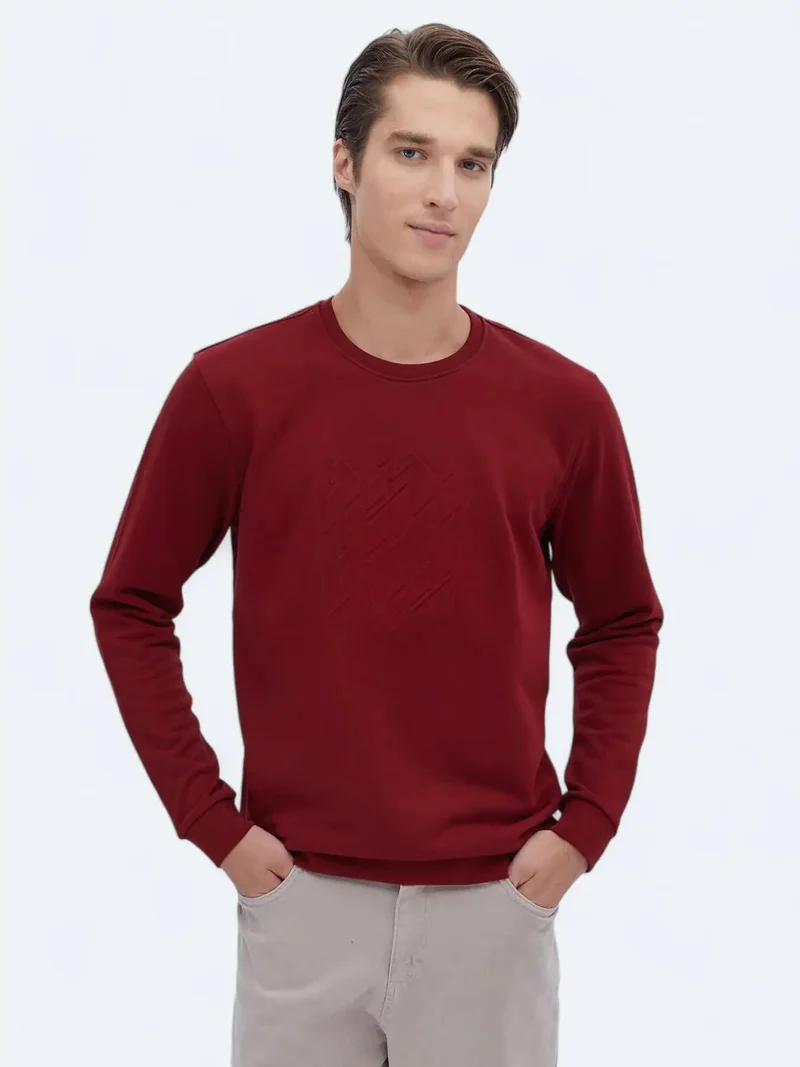 Kip Red Crew Neck Printed Sweatshirt