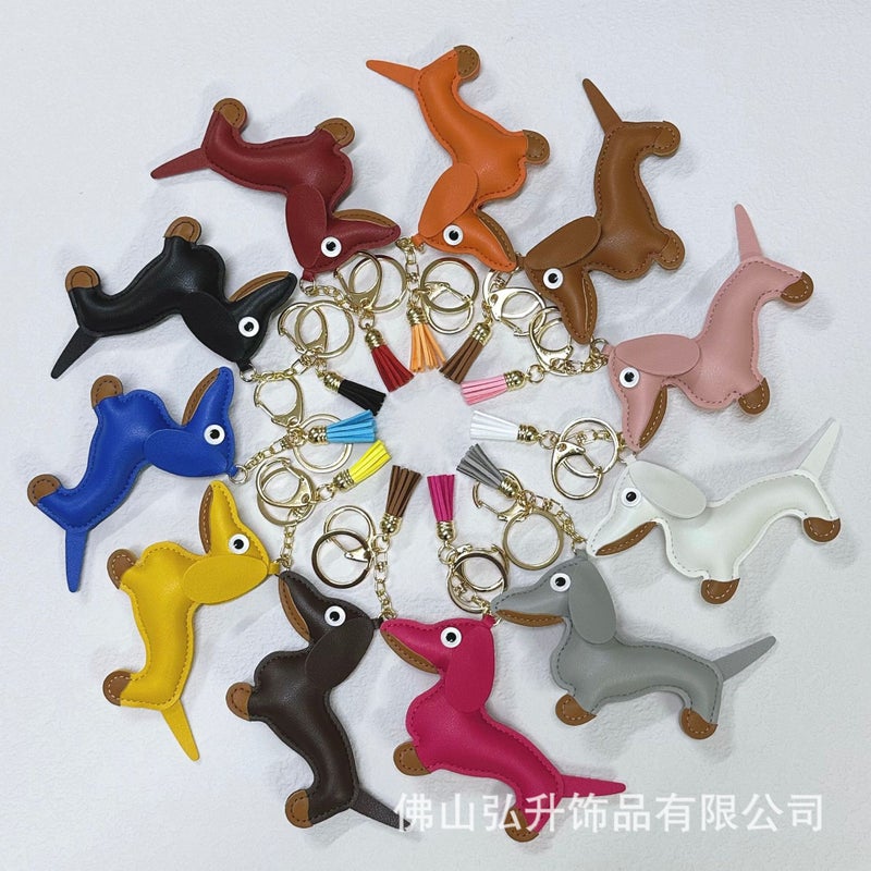 Creative Dachshund Bag Pendant Miu Accessories Puppy Keychain Pendant Cartoon Dachshund Phone Case Patch - Image 2
