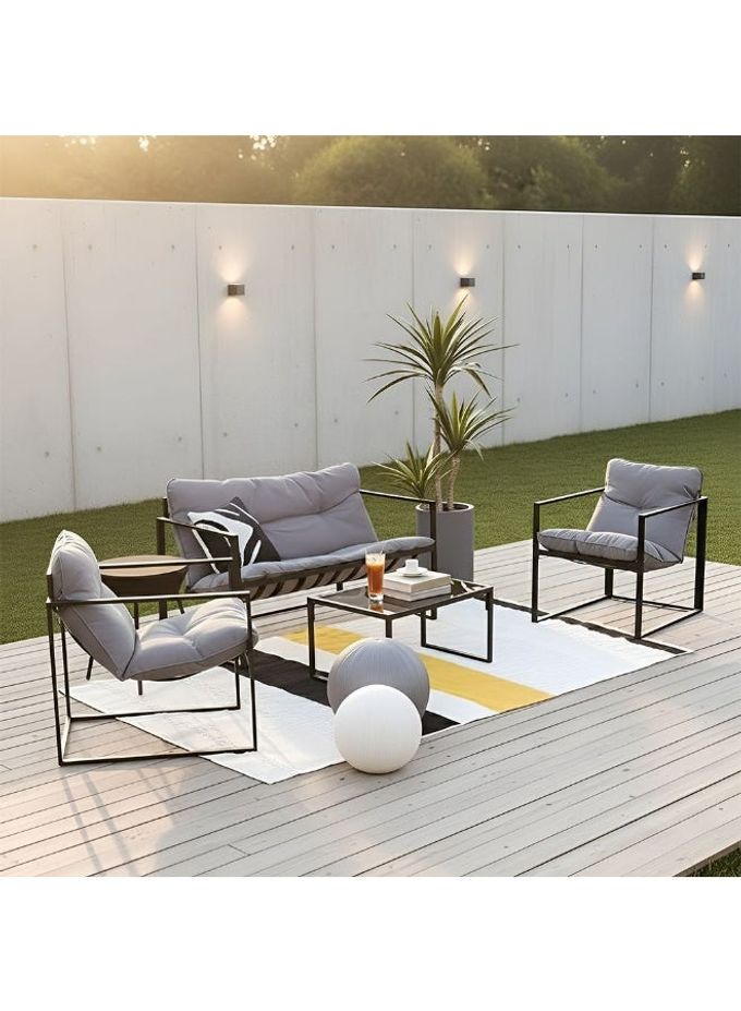 Terry 4 Seater Outdoor Sofa Set Steel Frame Garden Furniture Modern Design Lounge Sofa Sets 4 Pieces Outdoor Seating Table And Chairs Set For Patio Balcony Lawn Yard Grey