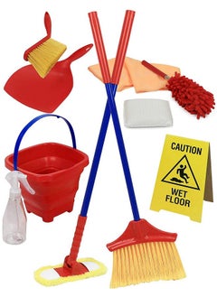 Click N' Play Pretend Play Housekeeping Kids Cleaning Set For Toddlers, Includes Broom, Dustpan, Duster, Mop, Collapsible Bucket Sponge, & More (Set Of 10)  - Image 1