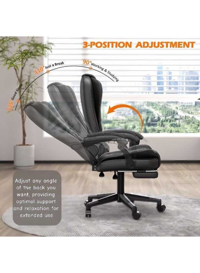 الأمويلات كرسي مكتب متميز ومريح وكرسي كمبيوتر بجلد PU، كرسي مكتبي مع ظهر قابل للإمالة متعدد الزوايا، وارتفاع قابل للتعديل، ومساند أقدام قابلة للسحب لراحة ومتانة فائقة - Image 3