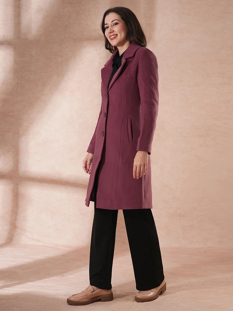 globus Women Notched Lapel Self Design Single-Breasted Pea Coat