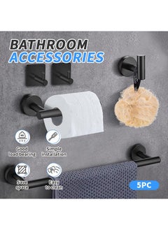 Generic 5PC Stainless Steel Bathroom Accessories No Drilling Installation & Large Load-Bearing Wall Hooks Towel Bar + Toilet Paper Holder + Towel Hooks Durable & Rust-Proof Towel Racks Multi-Purpose Bathroom Hardware for Bathroom, Laundry Room, Balcony, Living Room  - Image 2