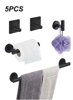 Generic 5PC Stainless Steel Bathroom Accessories No Drilling Installation & Large Load-Bearing Wall Hooks Towel Bar + Toilet Paper Holder + Towel Hooks Durable & Rust-Proof Towel Racks Multi-Purpose Bathroom Hardware for Bathroom, Laundry Room, Balcony, Living Room  - Image 1