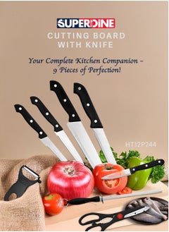SUPERDINE SUPERDINE 9-Piece Cutting Board and Knife Set - Essential Kitchen Tool Combo - HT12P244  - Image 2