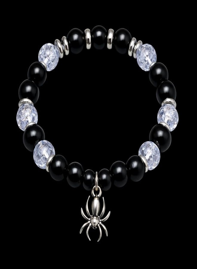 Sukhad Black Beaded Bracelet with Spider Charm for Men & Women | Stretchable Stone Bead Bracelet | Gothic Style Fashion Jewelry | Unisex Wrist Band - Image 5