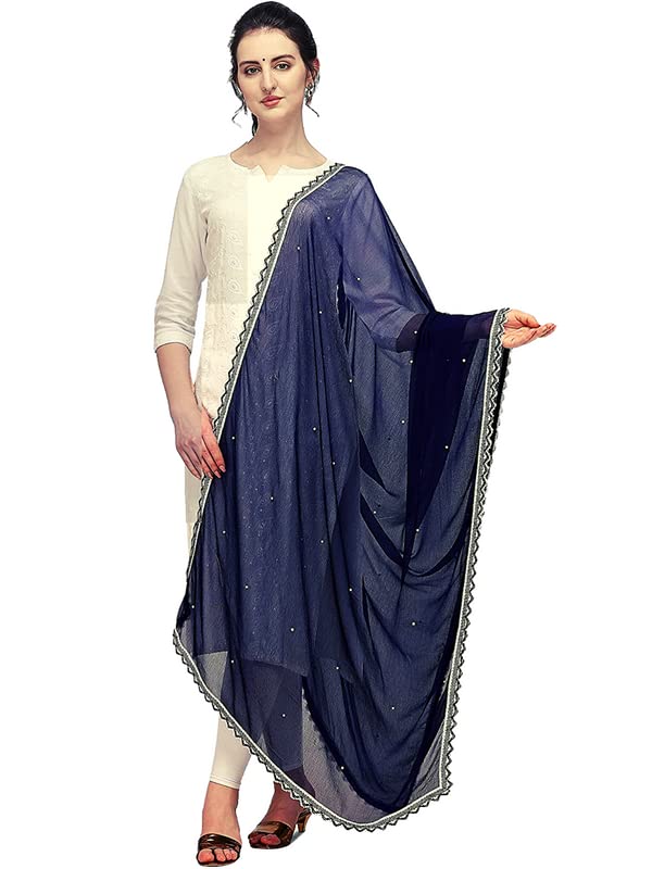 KEMZA Women's Solid Moti Chiffon Dupatta (Navy Blue_Free size) - Image 1