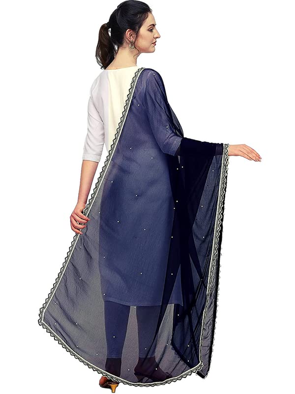 KEMZA Women's Solid Moti Chiffon Dupatta (Navy Blue_Free size) - Image 3