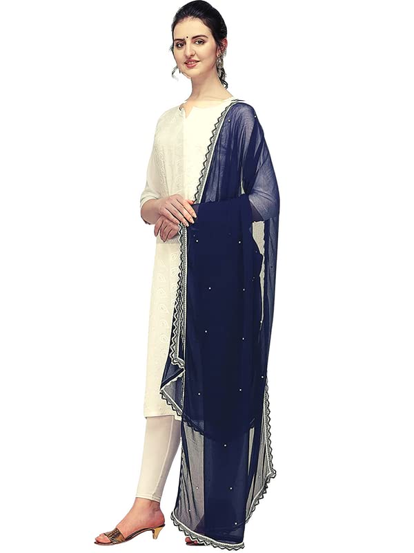 KEMZA Women's Solid Moti Chiffon Dupatta (Navy Blue_Free size) - Image 2