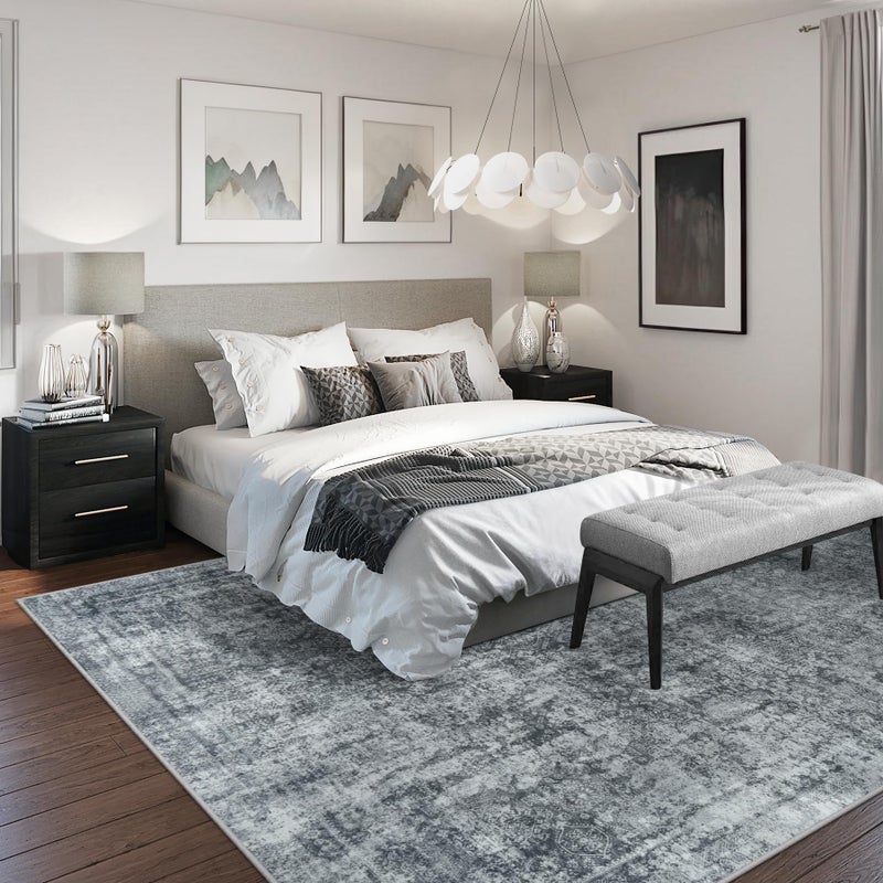 Gent drizz 8x10 Area Rugs Washable Rug: Large Vintage Abstract Living Room Rug Soft Anti-Skid Thin Carpet Indoor Floor Stain Resistant Carpets for Bedroom Dining Farmhouse Nursery Home Office Black Grey - Image 3