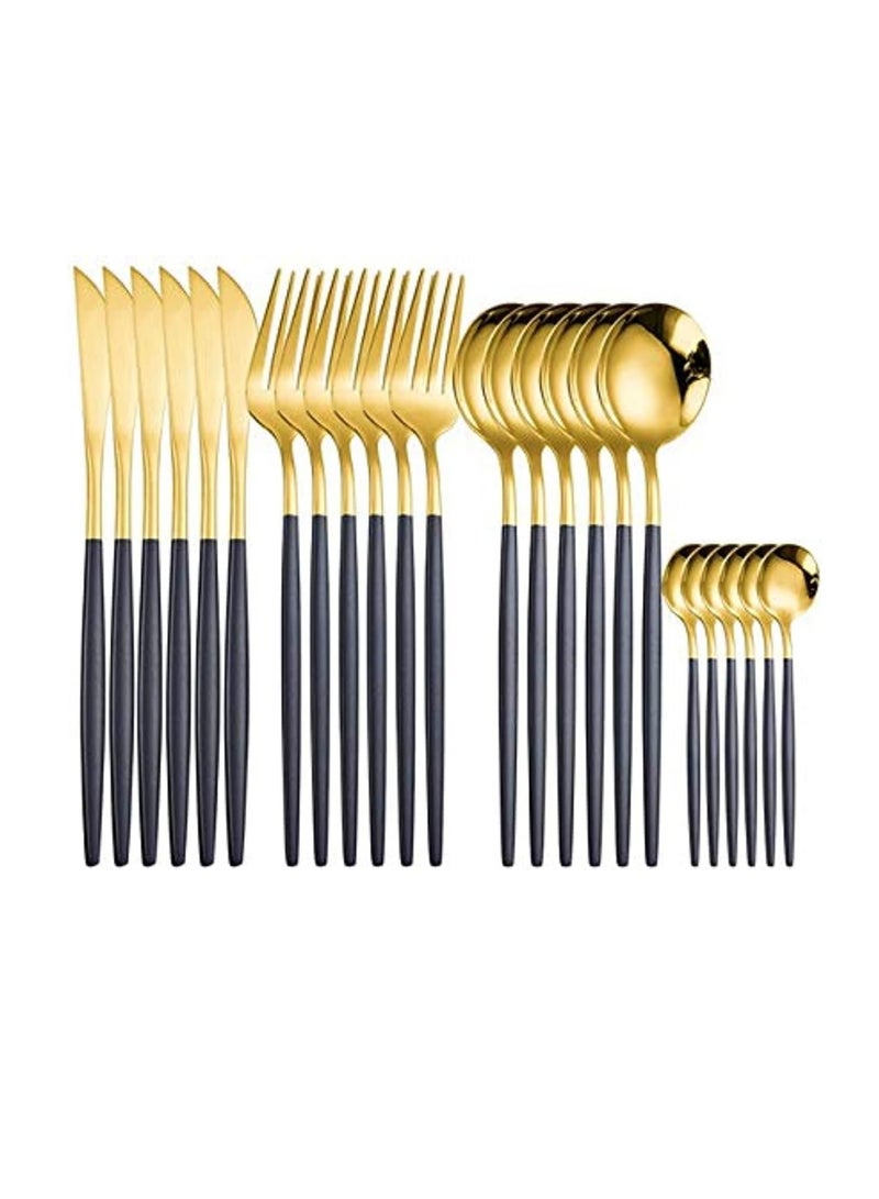 Dubkart Stainless Steel Knife Fork Spoon Tableware Flatware Set Festival Kitchen Dinnerware (24 Pieces) - Image 1