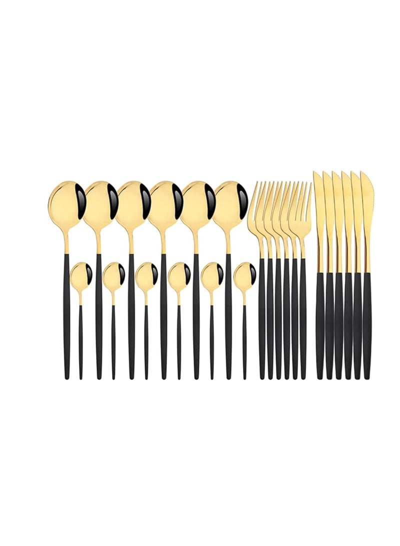 Dubkart Stainless Steel Knife Fork Spoon Tableware Flatware Set Festival Kitchen Dinnerware (24 Pieces) - Image 2