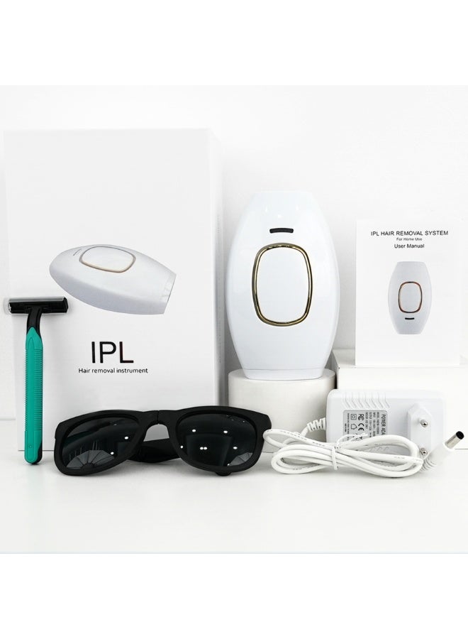 نظام إزالة الشعر بتقنية IPL – جهاز تقليل الشعر بشكل دائم للاستخدام المنزلي مع 5 مستويات طاقة، 999,999 ومضة، ميزة التبريد ونظارات الأمان – أبيض - Image 1
