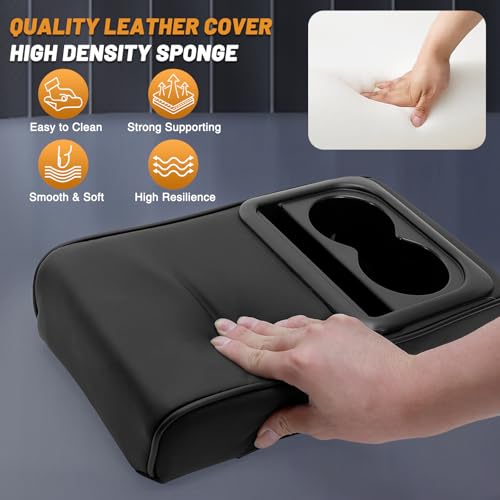 Tongze Car Center Console Armrest with Cup Holder & Phone Holder, Leather Arm Pillow Cushion Universally Works on Consoles Open Upward - Image 2