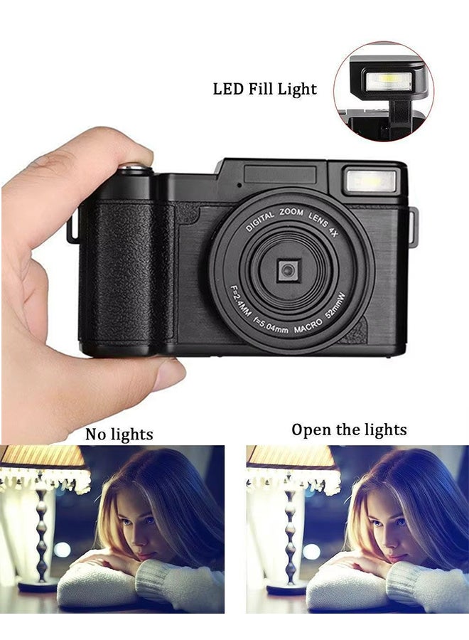 4K 48MP HD Digital Camera 16X Digital Zoom 3'' Screen,With fill light, With 128G Card, 2 Batteries, Imaging Stabilization Anti-shake Retro Mirrorless Camera - Image 2